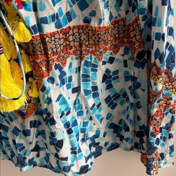 Rococo Sand Blue Mosiac Print Embroidered Blouse - Picture 3 of 6